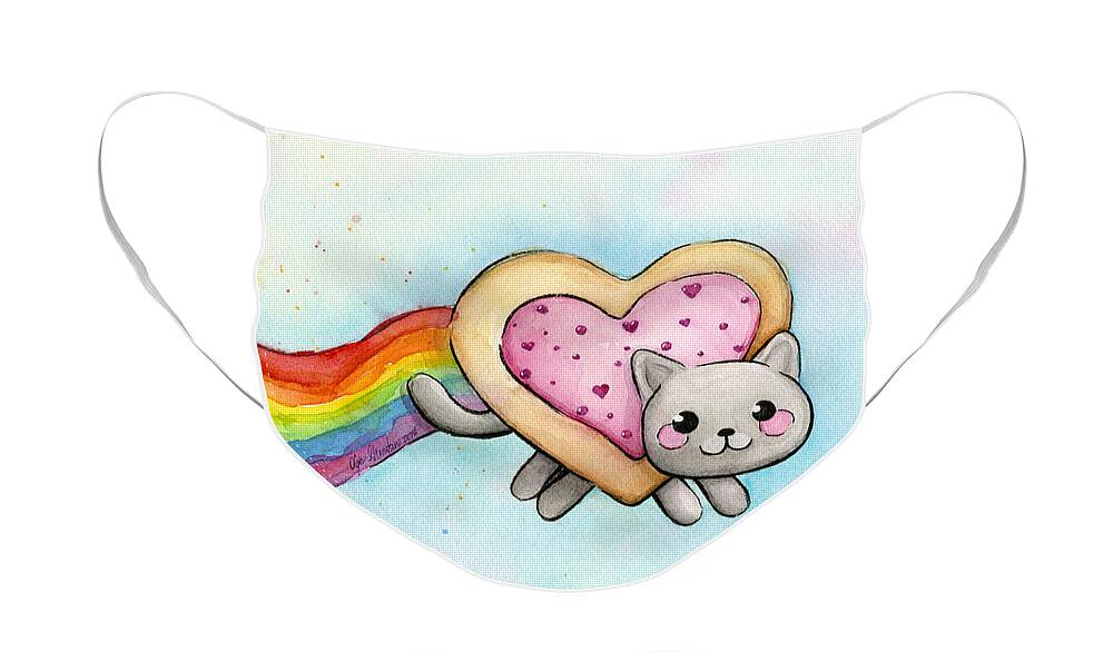 Valentine Face Mask featuring the painting Nyan Cat Valentine Heart by Olga Shvartsur