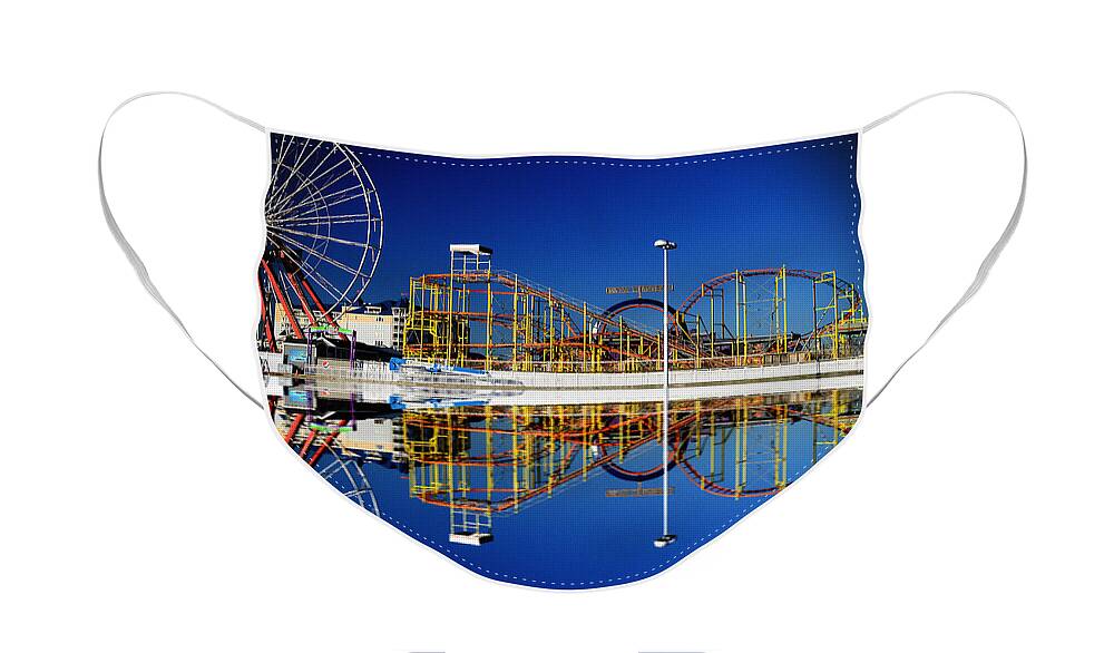 Ocean City Face Mask featuring the photograph Ocean City Amusement Pier Reflections by Bill Swartwout