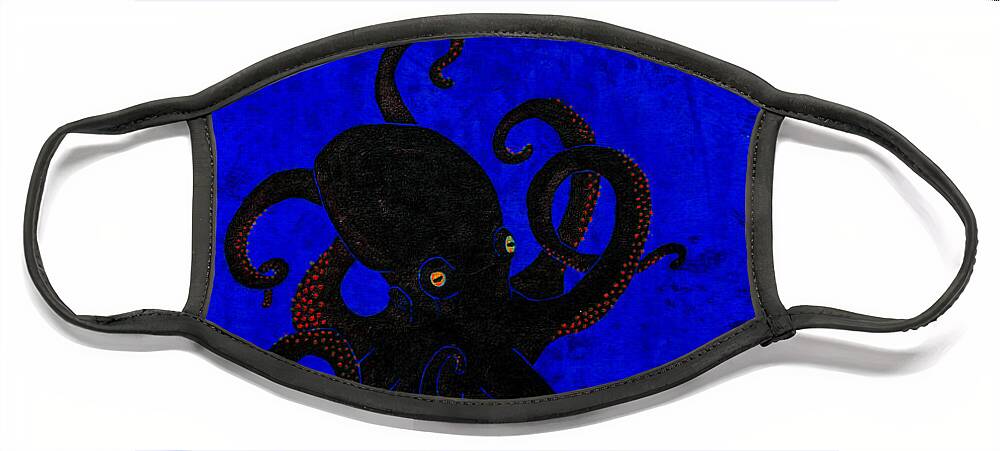 Octopus Face Mask featuring the painting Octopus black and blue by Stefanie Forck