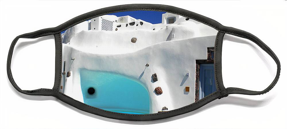 Colette Face Mask featuring the photograph Oia Santorini with direct view to the Oceon Greece by Colette V Hera Guggenheim
