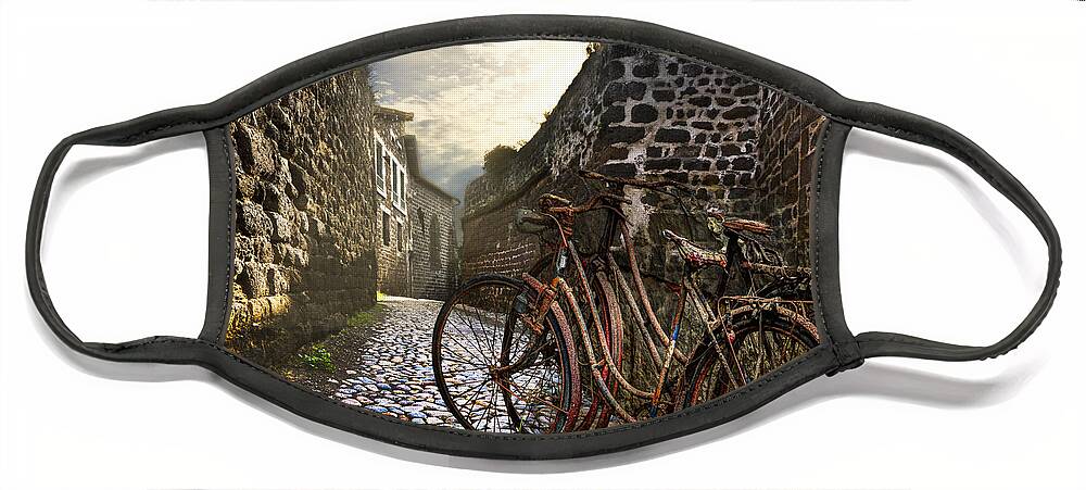 Barn Face Mask featuring the photograph Old Bicycles on a Sunday Morning by Debra and Dave Vanderlaan