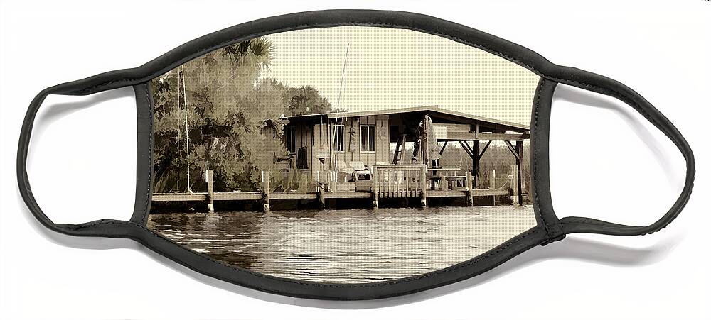 Florida Old Fish Shack Camp Waterway Palms Face Mask featuring the photograph Old Florida Fish Shack by Alice Gipson