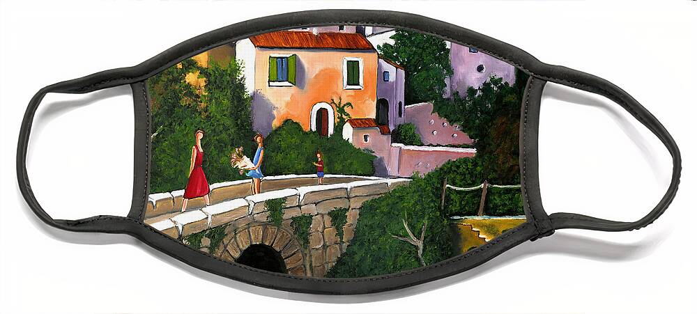Mediterranean Art Face Mask featuring the painting Old Man On Bridge by William Cain