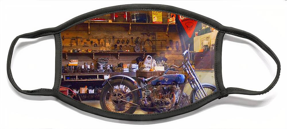 Motorcycle Shop Face Mask featuring the photograph Old Motorcycle Shop 2 by Mike McGlothlen