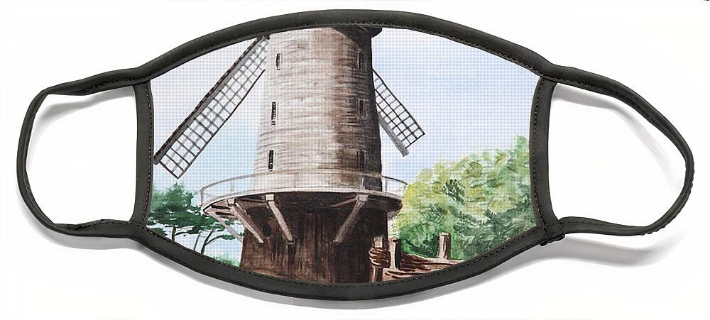 Windmill Face Mask featuring the painting Old Windmill. Golden Gate Park. San Francisco by Masha Batkova