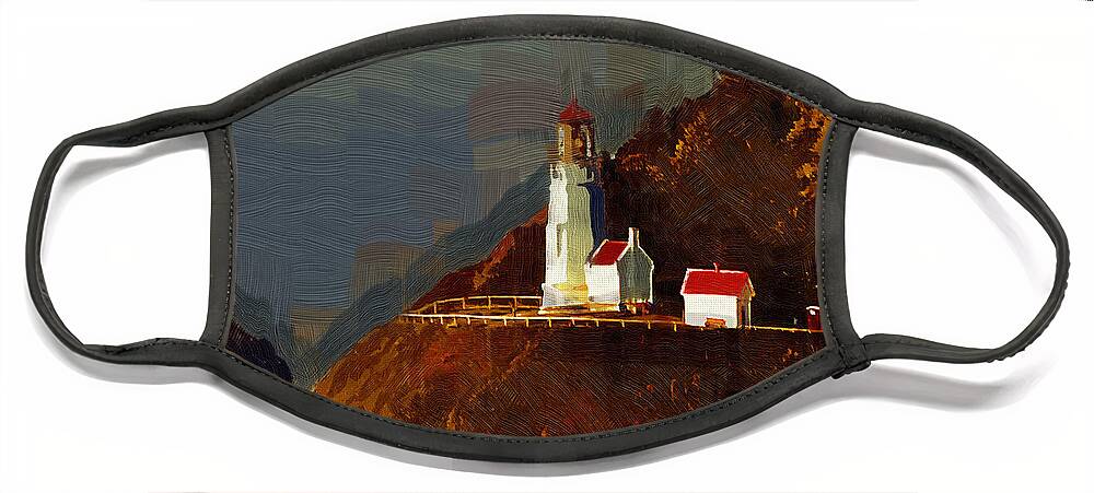 Lighthouse Face Mask featuring the painting On The Bluff by Kirt Tisdale