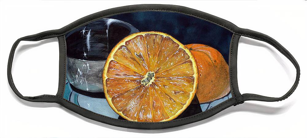 Fruit Face Mask featuring the painting Orange and Silver by Barbara Jewell