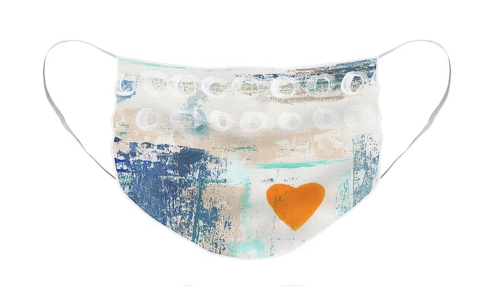 Heart Face Mask featuring the painting Orange Heart- abstract painting by Linda Woods
