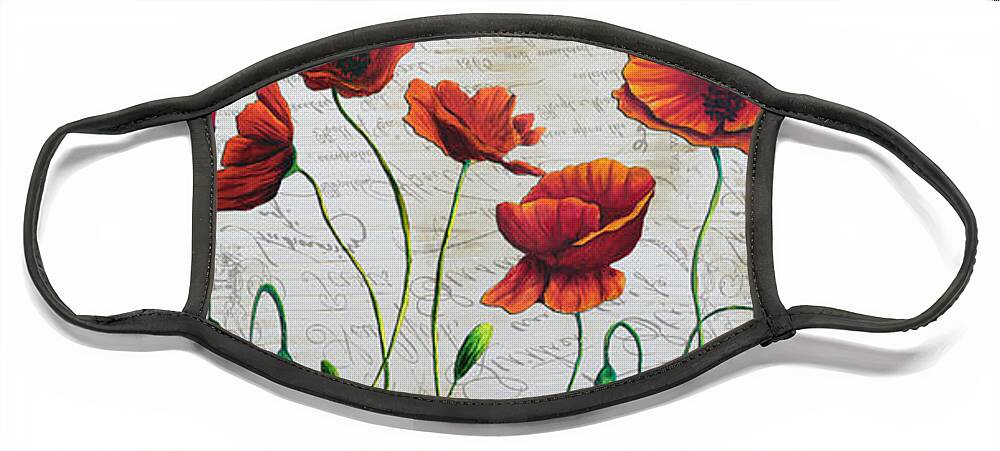 Poppy Face Mask featuring the painting Orange Poppies Original Abstract Flower Painting by Megan Duncanson by Megan Aroon