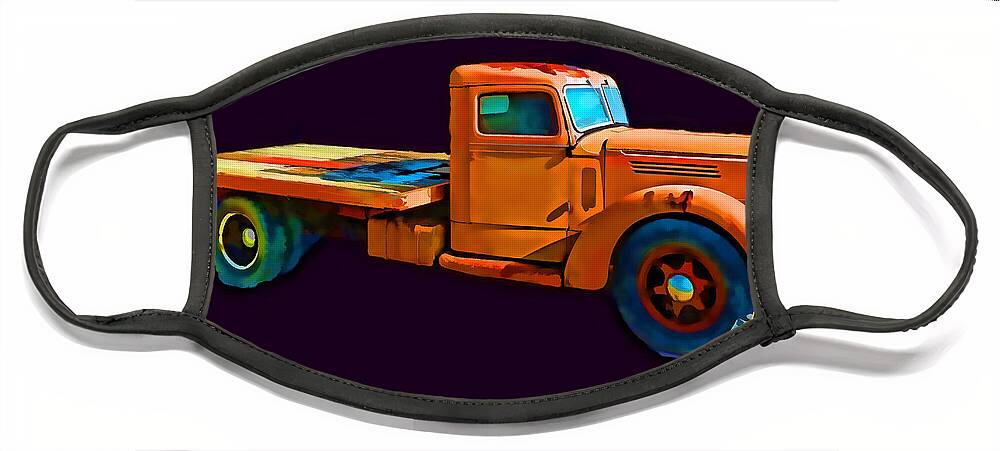 Old Truck Face Mask featuring the photograph Orange Truck Rough Sketch by Cathy Anderson