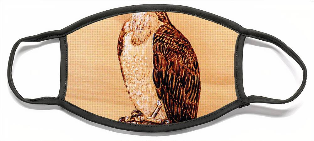 Osprey Face Mask featuring the pyrography Osprey by Ron Haist