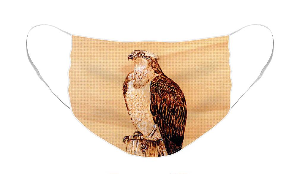 Osprey Face Mask featuring the pyrography Osprey by Ron Haist
