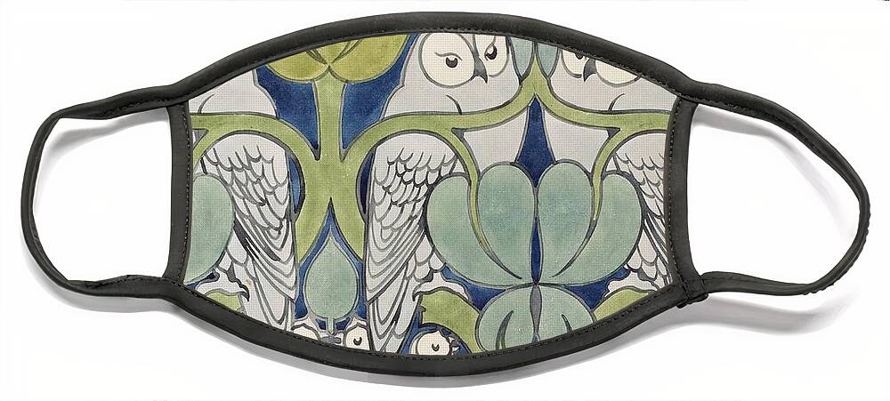Textile Or Wallpaper Design Face Mask featuring the painting Owls, 1913 by Charles Francis Annesley Voysey