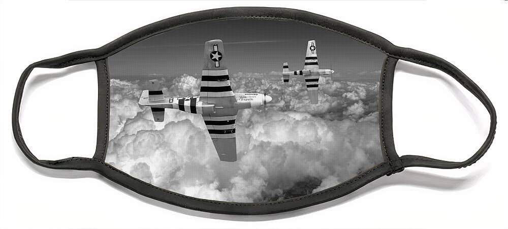 Mustang Face Mask featuring the photograph P-51 Mustangs black and white version by Gary Eason