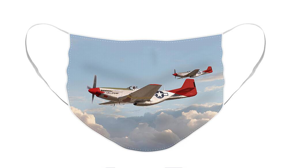 Aircraft Face Mask featuring the photograph P51 Mustangs - Red Tails by Pat Speirs