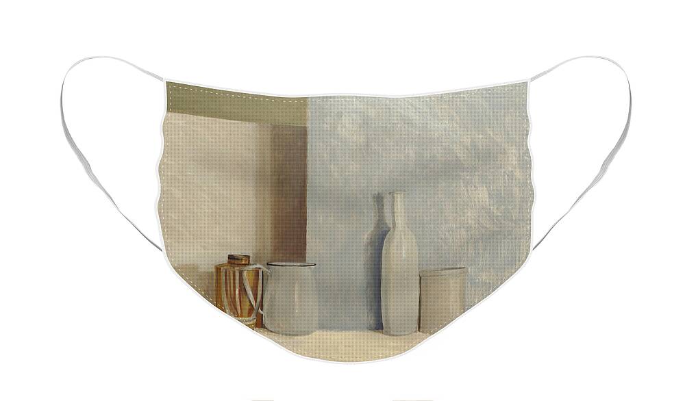 Still Life Face Mask featuring the painting Pale Grey and Blue by William Packer