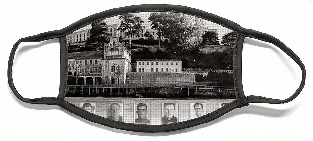 Alcatraz Face Mask featuring the photograph Panorama Alcatraz Infamous Inmates Black and White by Scott Campbell