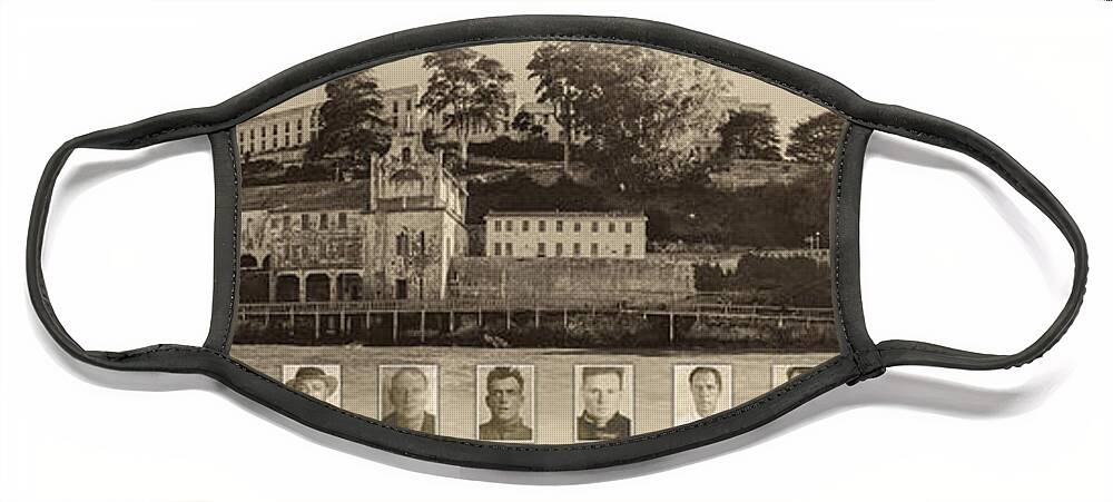 Alcatraz Face Mask featuring the photograph Panorama Alcatraz Infamous Inmates Sepia by Scott Campbell