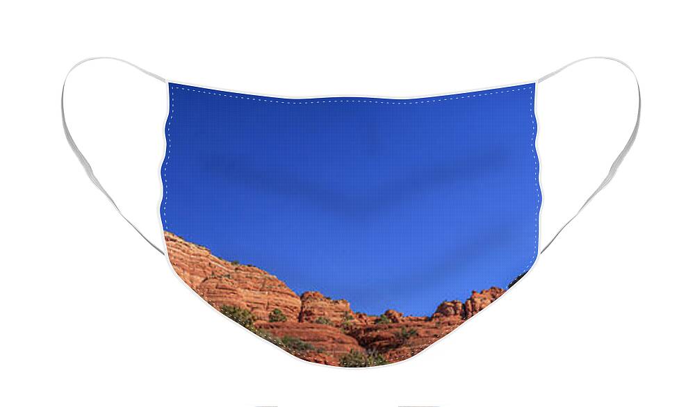 Cross Face Mask featuring the photograph Panorama Chapel of the Holy Cross Sedona AZ by Scott Campbell