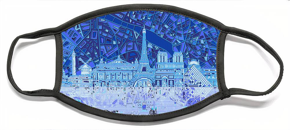 Paris Face Mask featuring the painting Paris Skyline Abstract Blue 2 by Bekim M