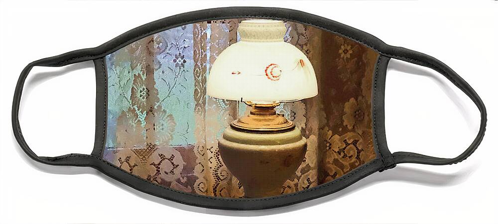 Lamp Face Mask featuring the photograph Parlor With Hurricane Lamp by Susan Savad