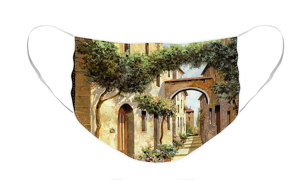 Landscape Face Mask featuring the painting Passando Sotto L'arco by Guido Borelli