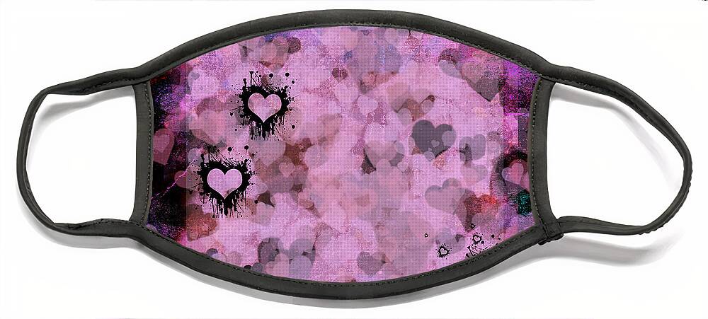 Pink Face Mask featuring the mixed media Passionate Hearts II by Marianne Campolongo