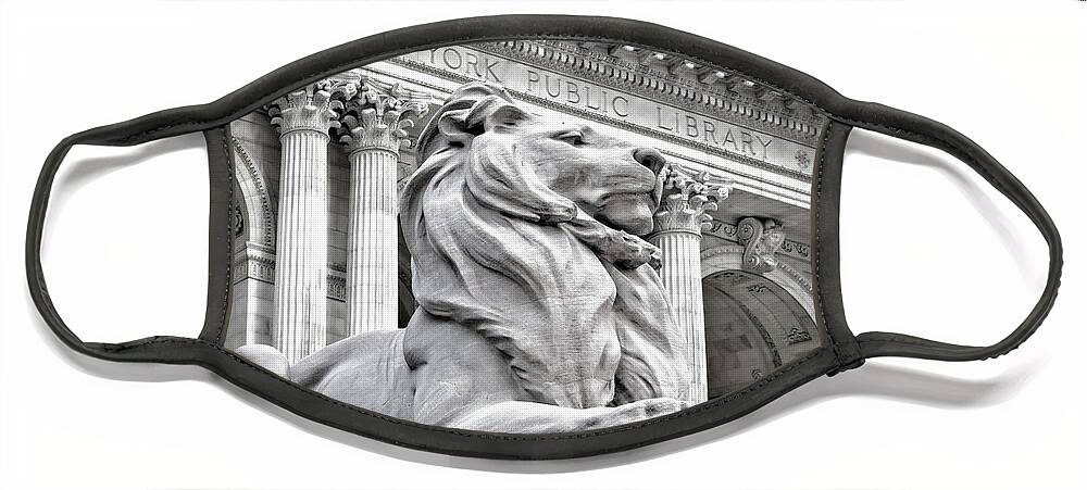 New York Public Library Face Mask featuring the photograph Patience The NYPL Lion by Susan Candelario