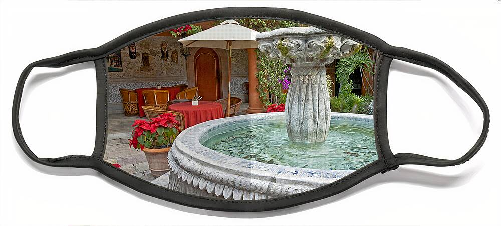 Patio Face Mask featuring the photograph Patio And Fountain by Richard & Ellen Thane