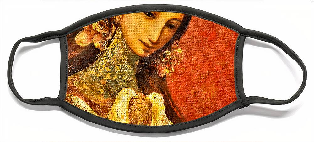 Beautiful Girl Face Mask featuring the painting Peaceful by Shijun Munns