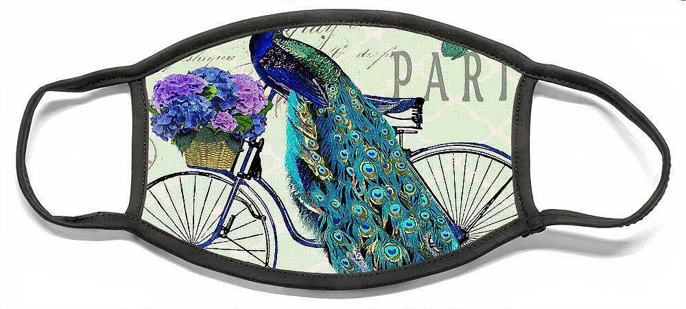 Digital Art Face Mask featuring the digital art Peacock on Bicyle-JP2559 by Jean Plout