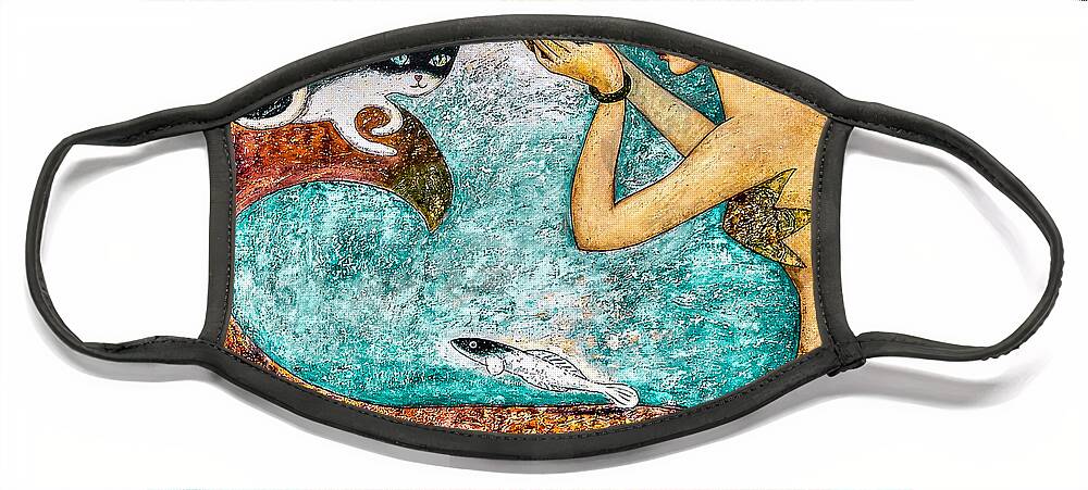 Mermaid Art Face Mask featuring the painting Pearl by Shijun Munns