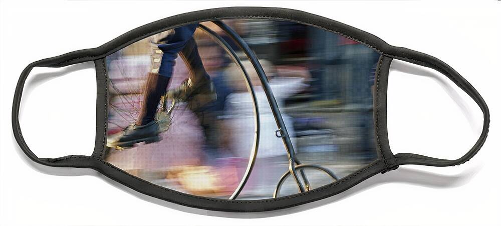 Bicycle Face Mask featuring the photograph Pedaling Past by Ann Horn