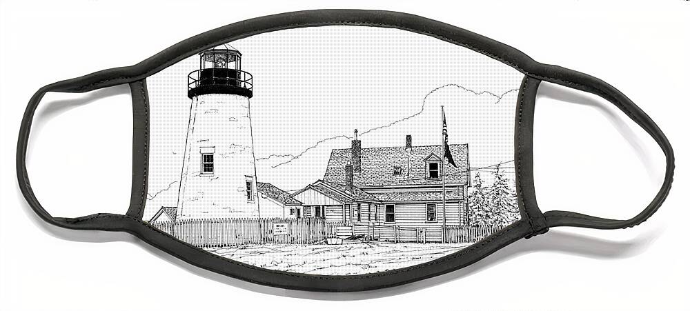 Pemaquid Point Lighthouse Face Mask featuring the drawing Pemaquid Point Lighthouse by Ira Shander