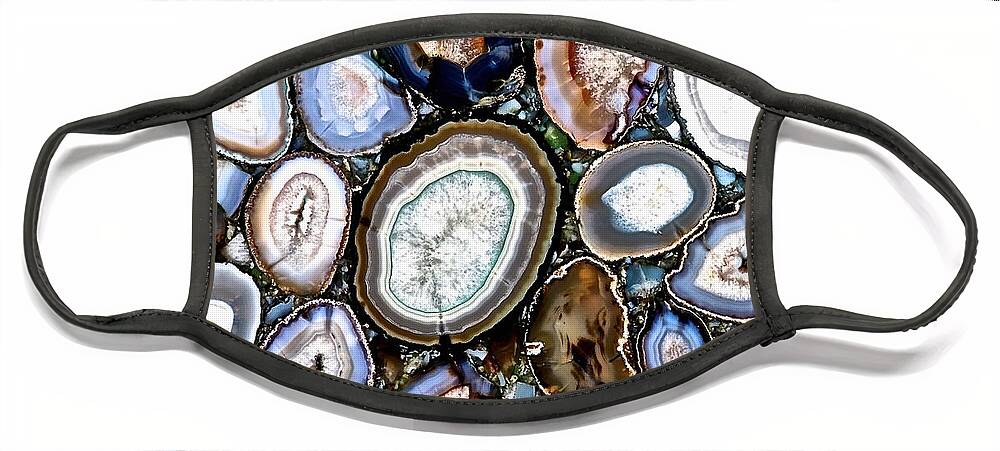 Debra Amerson Face Mask featuring the photograph Sliced Agate Periwinkle Stones by Debra Amerson