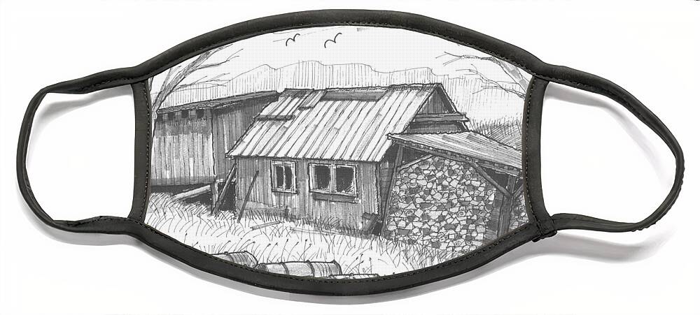 Maple Syrup Face Mask featuring the drawing Perkins Maple Sugar House by Richard Wambach