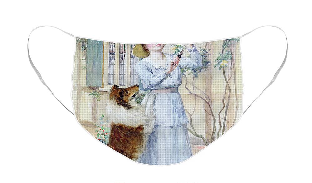 Rose Face Mask featuring the painting Picking Roses by William Henry Margetson