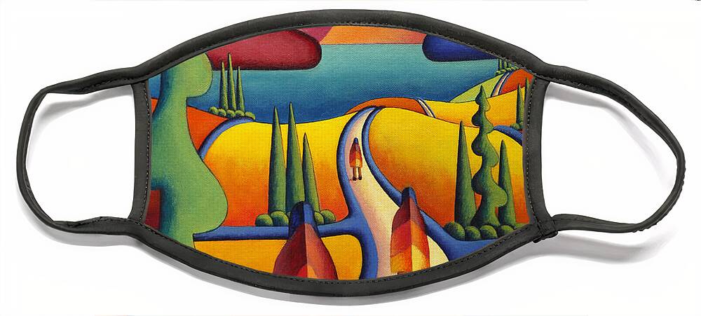 Pilgrimage  Face Mask featuring the painting Pilgrimage To The Sacred Mountain With 3 Figures by Alan Kenny