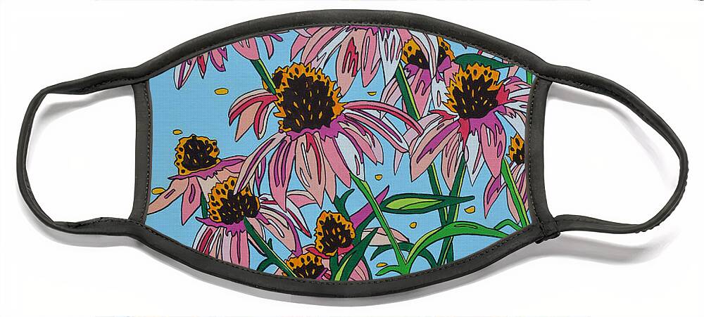 Cone Flowers Face Mask featuring the painting Pink Garden by Mike Stanko