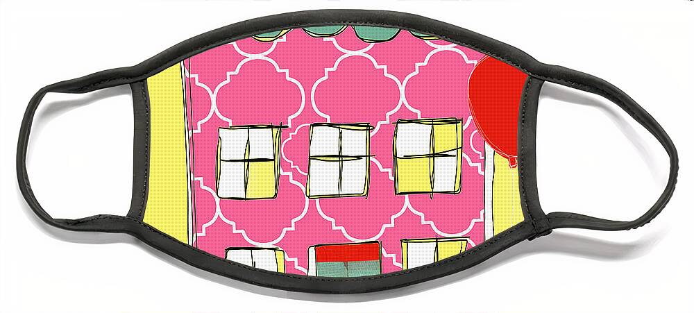 House Face Mask featuring the painting Pink House by Linda Woods
