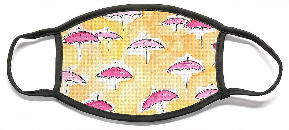 Umbrellas Face Mask featuring the painting Pink Umbrellas by Linda Woods