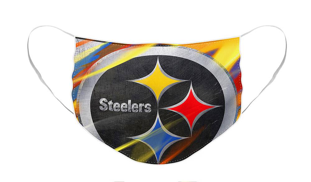 Pittsburgh Face Mask featuring the painting Pittsburgh Steelers Football by Tony Rubino
