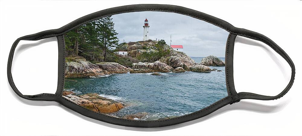 Architecture Face Mask featuring the photograph Point Atkinson Lighthouse and Rocky Shore by Jeff Goulden