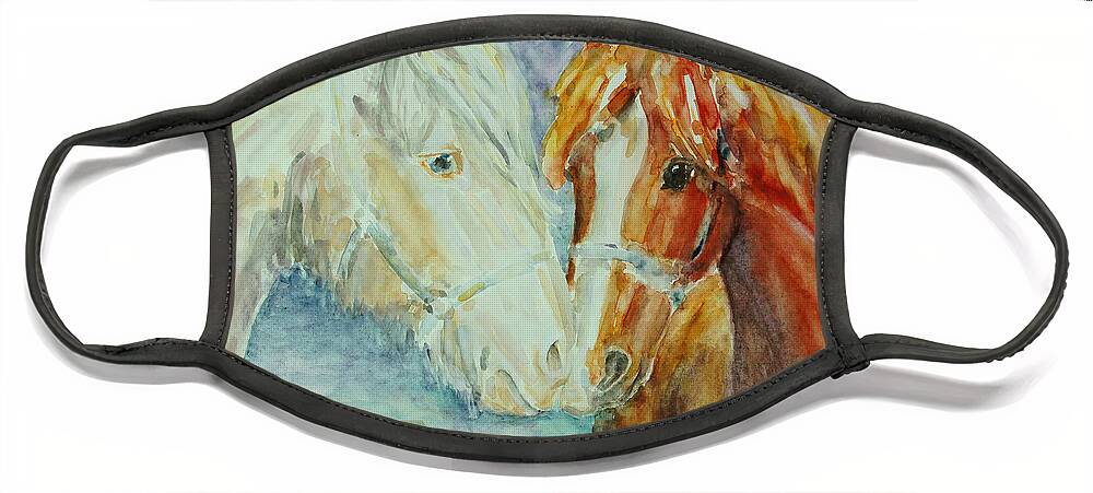 Horse Face Mask featuring the painting Pony Friendship For Life by Barbara Pommerenke