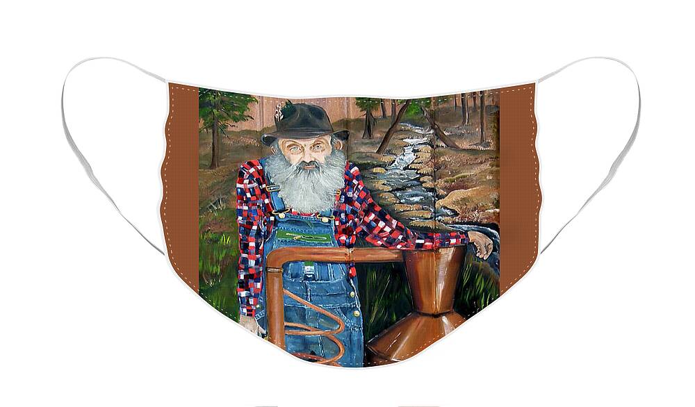 Popcorn Face Mask featuring the painting Popcorn Sutton - Moonshiner - Redneck by Jan Dappen