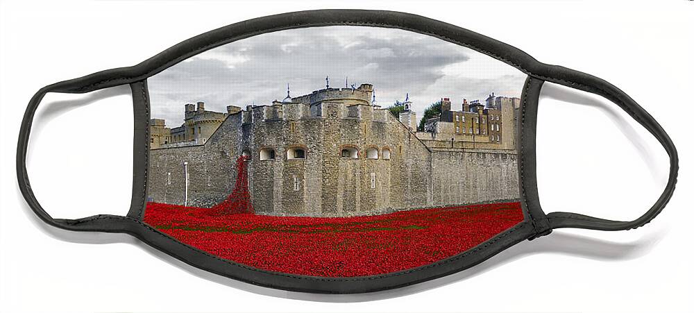 Tower Of London Face Mask featuring the digital art Poppies At The Tower Of London by Airpower Art