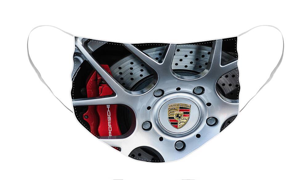 Porsche Wheel Emblem Face Mask featuring the photograph Porsche Wheel Emblem -1323c by Jill Reger