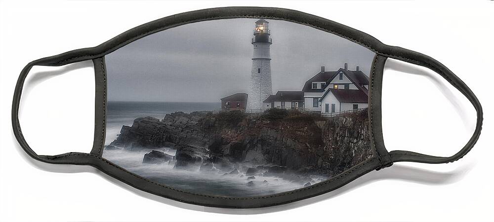 Storm Face Mask featuring the photograph Portland Head Nor'easter by Erika Fawcett