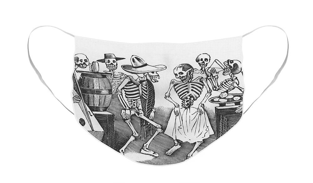 19th Century Face Mask featuring the drawing Happy Dance and Wild Party of All the Skeletons by Jose Guadalupe Posada