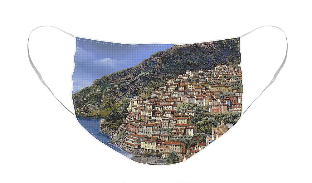 Italy Face Mask featuring the painting Positano e la Torre Clavel by Guido Borelli